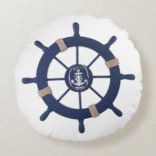 Navy Blaues Schiffsruder Rundkissen Rundes Kissen