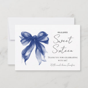 Navy Blaues Schleifen-Coquette-Skript Sweet 16 Dan Dankeskarte