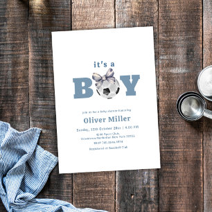 Navy Blaues Schleifen-Fußball-Sport-Baby-Shower Einladung