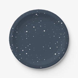 Navy Blaues Schneefall Winter Weihnachtsfeier Pappteller
