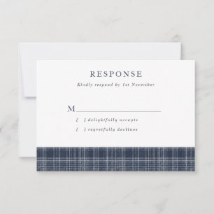 Navy Blaues Schottisches Tartan-Hochzeit RSVP Karte