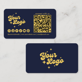 Navy Blaues und goldenes Logo-QR-Code zum Kontakti Visitenkarte