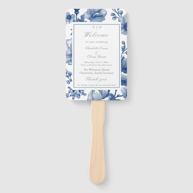 Navy Blaues und Silbernes Hochzeitsprogramm Fächer (Vorderseite)