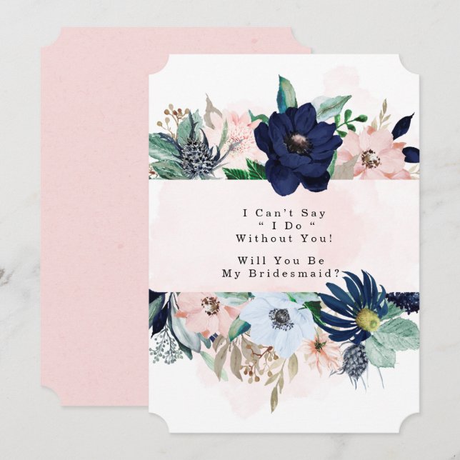 Navy Blink Pink Floral werden Sie meine Bridesmaid Einladung (Vorne/Hinten)