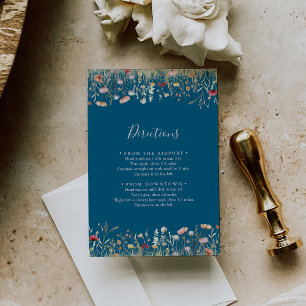 Navy Blissful Boho Wildblume Hochzeitsrichtungen Begleitkarte