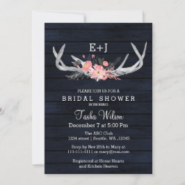 Navy Blooming Antlers Country Chic Brautparty Einladung