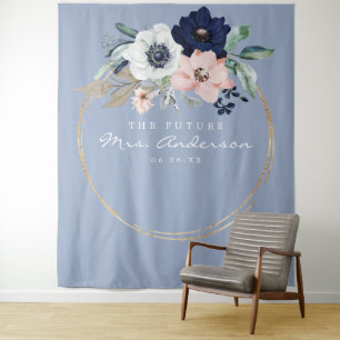 Navy Blooms Future Mrs Brautparty Hintergrund Wandteppich