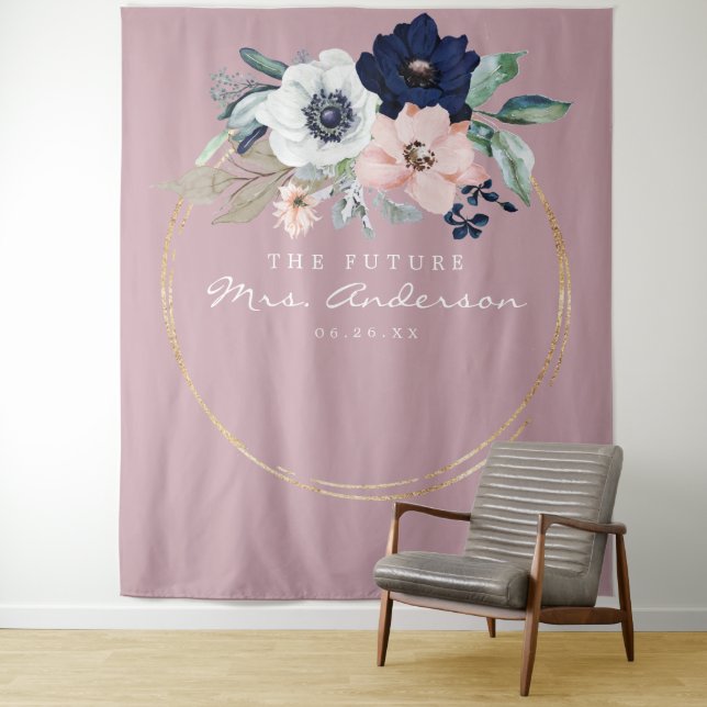 Navy Blooms Future Mrs Brautparty Hintergrund Wandteppich (Beispiel)