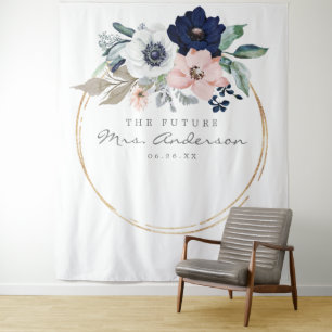 Navy Blooms Future Mrs Brautparty Hintergrund Wandteppich