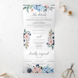Navy Blooms Hochzeit von dreistündigen Einladungen