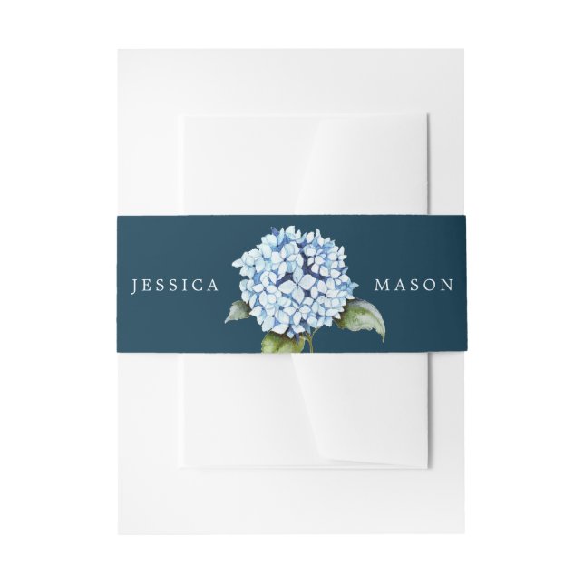 Navy Blooms Hochzeitseinladung Bly Band Hydranga (Vorderseite Beispiel)