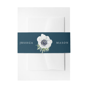 Navy Blooms Hochzeitseinladung Bly Bands Anemone Einladungsbanderole