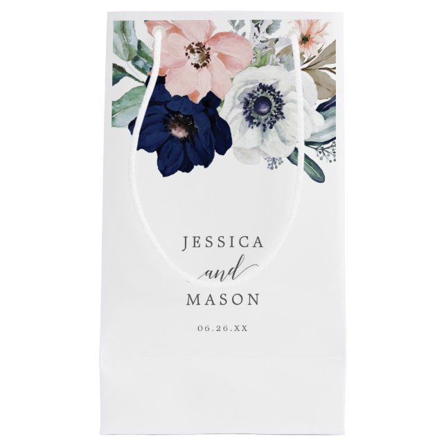 Navy Blooms Hotel Wedding Gift Bag Kleine Geschenktüte (Vorderseite)