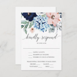 Navy Blooms Wedding RSVP Card Einladung