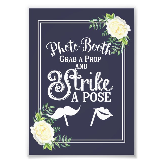 Navy blu Ivory Chic Rose mariage party Photo Booth (Devant)