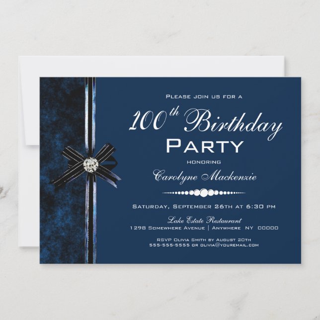 Navy Blue 100. Geburtstagsparty Einladung (Vorderseite)