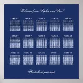 Navy Blue 15 Table Wedding Seating Chart Poster