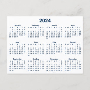 Navy Blue 2024 Calendar Postkarte