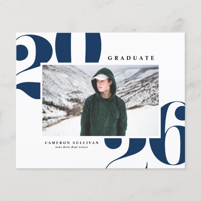 Navy Blue 2025 Fett Typografie Foto Abschluss (Vorderseite)