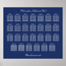 Navy Blue 27 Table Wedding Seating Chart Poster