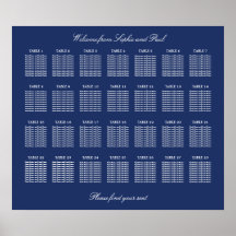 Navy Blue 28 Table Wedding Seating Chart Poster