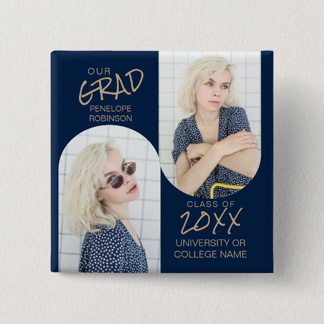 Navy Blue 2 Arted Foto Abschluss Button (Vorderseite)
