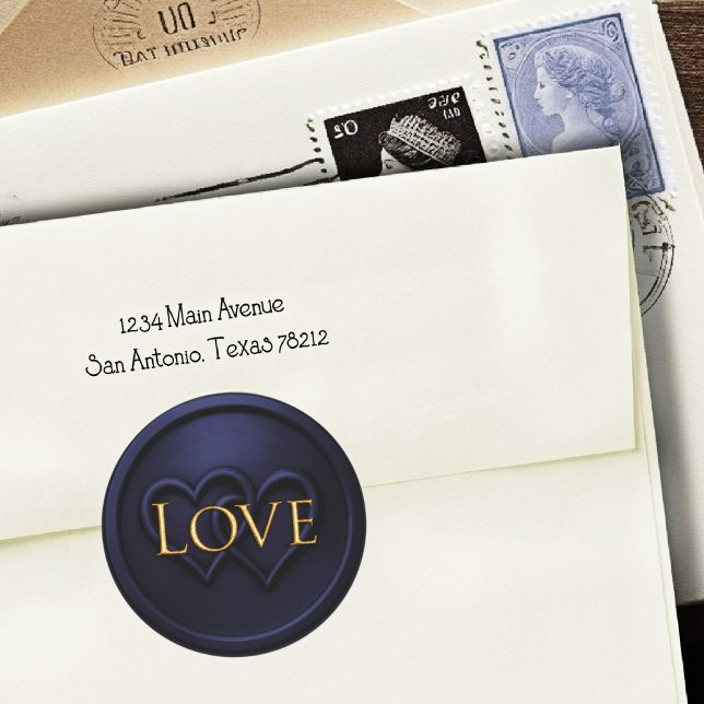 Navy Blue 2 Two Hearts Gold Love Wedding Runder Aufkleber (Von Creator hochgeladen)