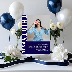 Navy Blue 34. Geburtstag Foto Einladung