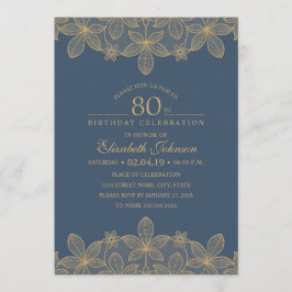 Navy Blue 80. Geburtstagsparty Einzigartiges Golde Einladung