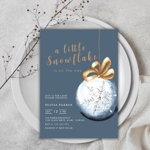 Navy Blue A Little Snowflake Winter Baby Dusche Einladung