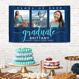 Navy Blue Abschluss 3 Foto Modernes Glitzer Skript Banner