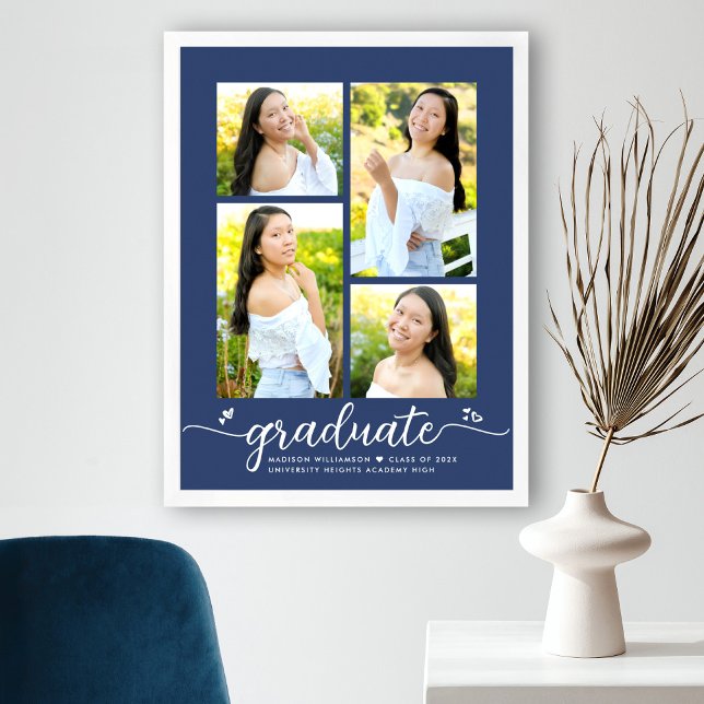 Navy Blue Abschluss 4 Foto Script Hearly Girly Poster (Von Creator hochgeladen)