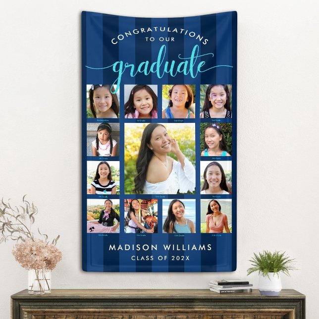 Navy Blue Abschluss K-12 Foto Collage Script Banner (Von Creator hochgeladen)