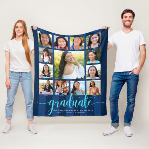 Navy Blue Abschluss K-12 Foto Collage Script Fleecedecke