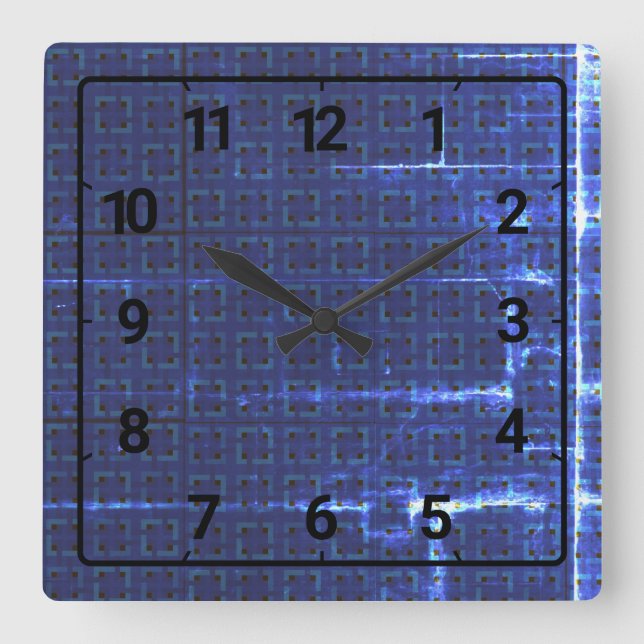 Navy blue abstract geometric pattern quadratische wanduhr (Vorderseite)