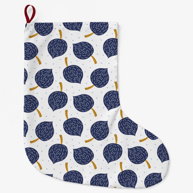 Navy Blue Abstrakt Flying Bomb Fruchtmuster Großer Weihnachtsstrumpf (Vorderseite)