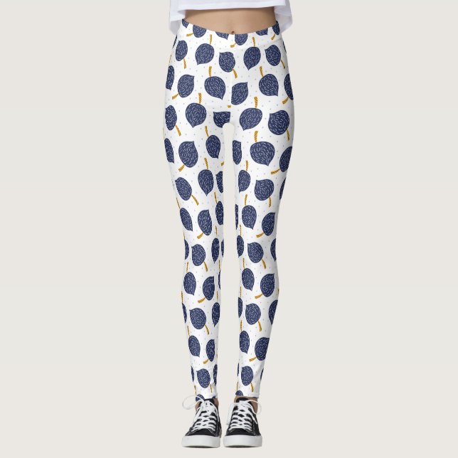 Navy Blue Abstrakt Flying Bomb Fruchtmuster Leggings (Vorderseite)