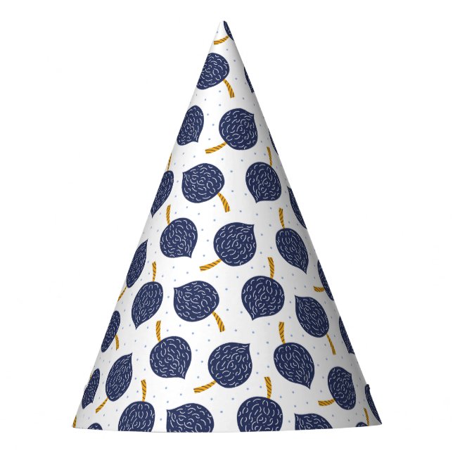 Navy Blue Abstrakt Flying Bomb Fruchtmuster Partyhütchen (Vorderseite)