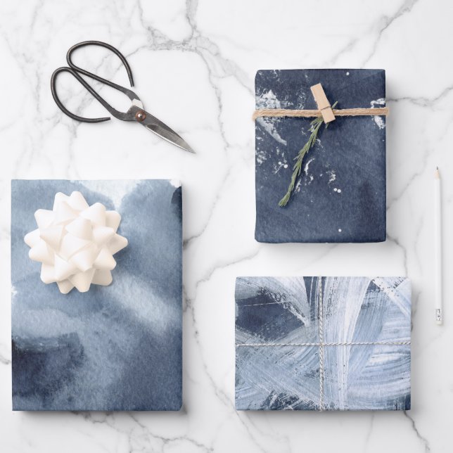 Navy Blue Abstrakt Painterly Geschenkpapier Set (Vorderseite)