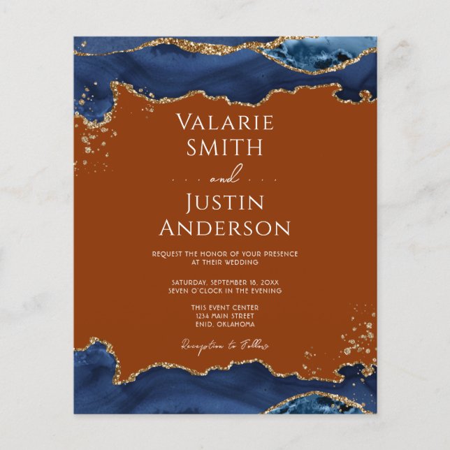 Navy Blue Agate Burnt Orange Wedding Flyer (Vorne)