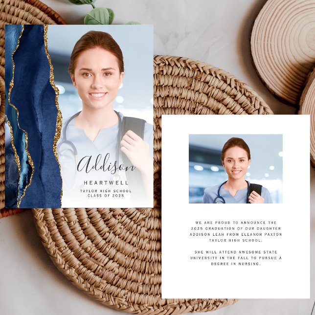 Navy Blue Agate Foto 2025 Abschluss Ankündigung (Von Creator hochgeladen)