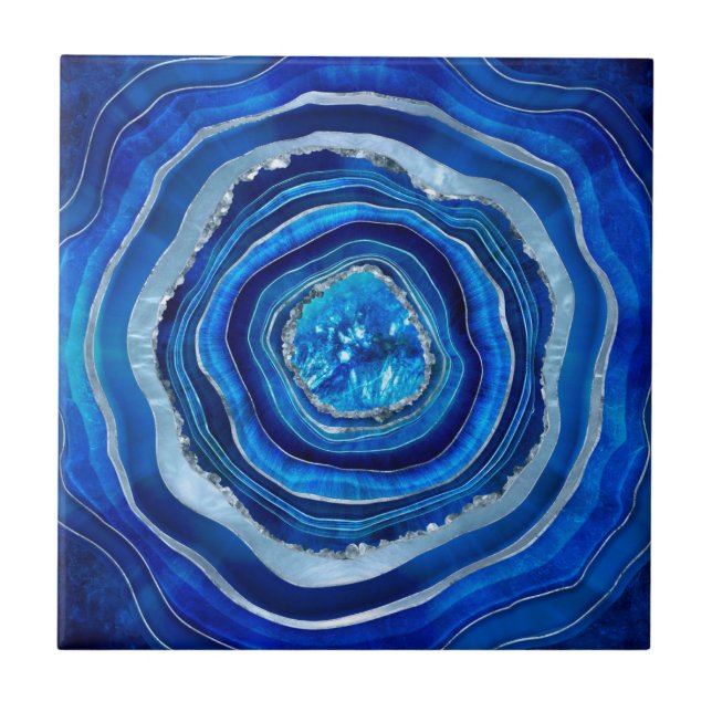 Navy Blue Agate Geode Digitale Kunst Fliese (Vorderseite)