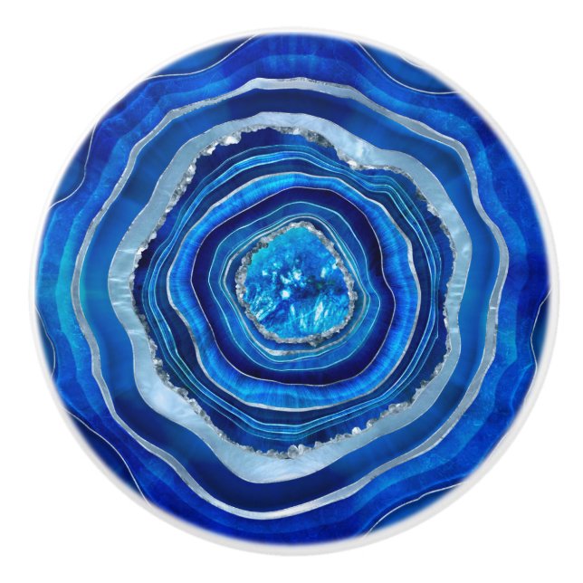 Navy Blue Agate Geode Digitale Kunst Keramikknauf (Vorderseite)