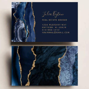 Navy Blue Agate Geode Gold Glitzer Real Anwesen Visitenkarte