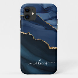 Navy Blue Agate Geode Gold Monogram Case-Mate iPhone Hülle