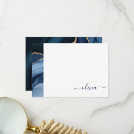 Navy Blue Agate Geode Gold Monogram Dankeskarte