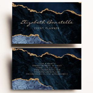 Navy Blue Agate Gold Glitzer Luxus Business Card Visitenkarte