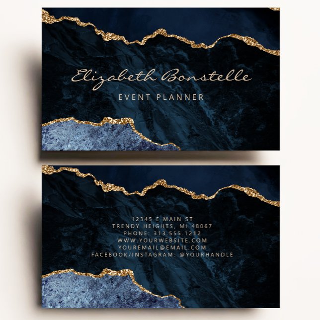 Navy Blue Agate Gold Glitzer Luxus Business Card Visitenkarte (Von Creator hochgeladen)