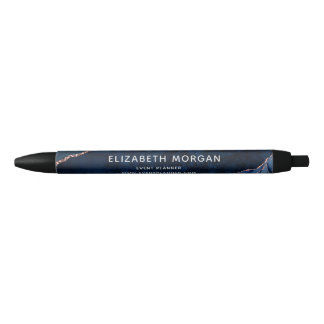 Navy Blue Agate Marble Rose Gold Glitzer Name Kugelschreiber