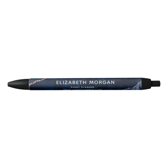 Navy Blue Agate Marble Rose Gold Glitzer Name Kugelschreiber (Vorderseite)